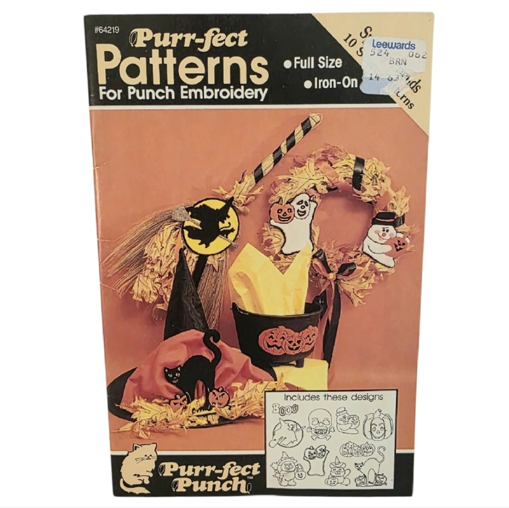 Purr-fect Patterns For Punch Embroidery Booklet Iron On Halloween Spooky Friends
